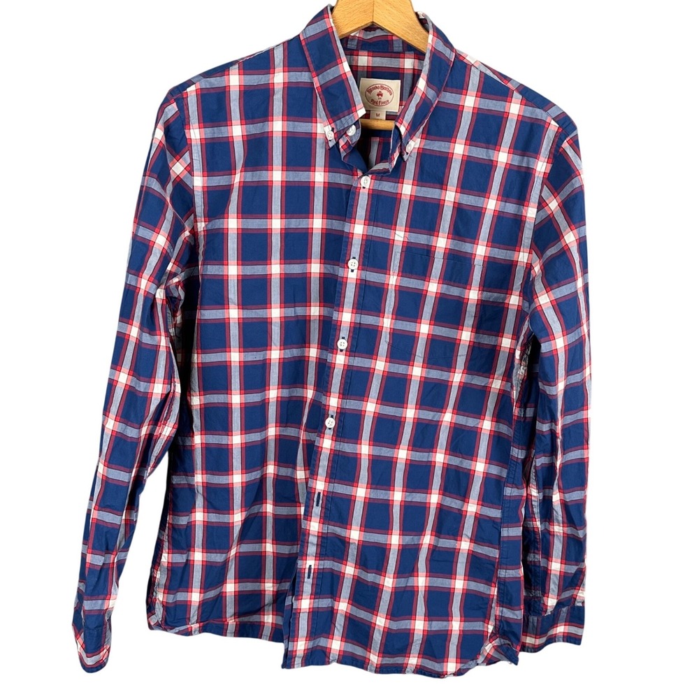 Brooks Brothers Red Fleece Mens Plaid Button Down Shirt Navy Red White Size M